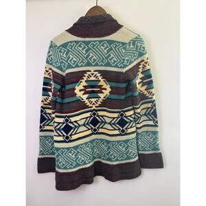 Ecoté Southwestern Aztec Cardigan Boho Open Front Knit Tribal Print Cozy